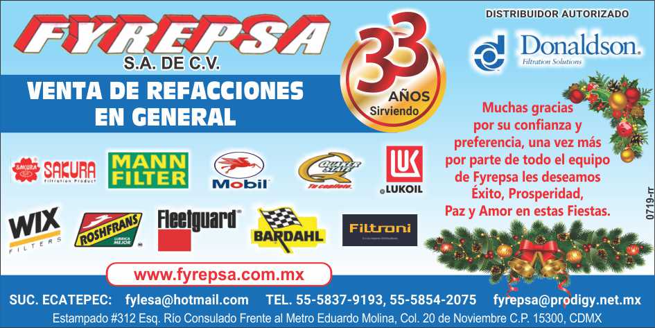 Gran variedad de Filtros y Carcasas para Montacargas a buen precio. Filtro remate $5,200.00 + IVA, Purificador RC-400-E, Venta de Refacciones en general: Distribuidor Autorizado Donaldson