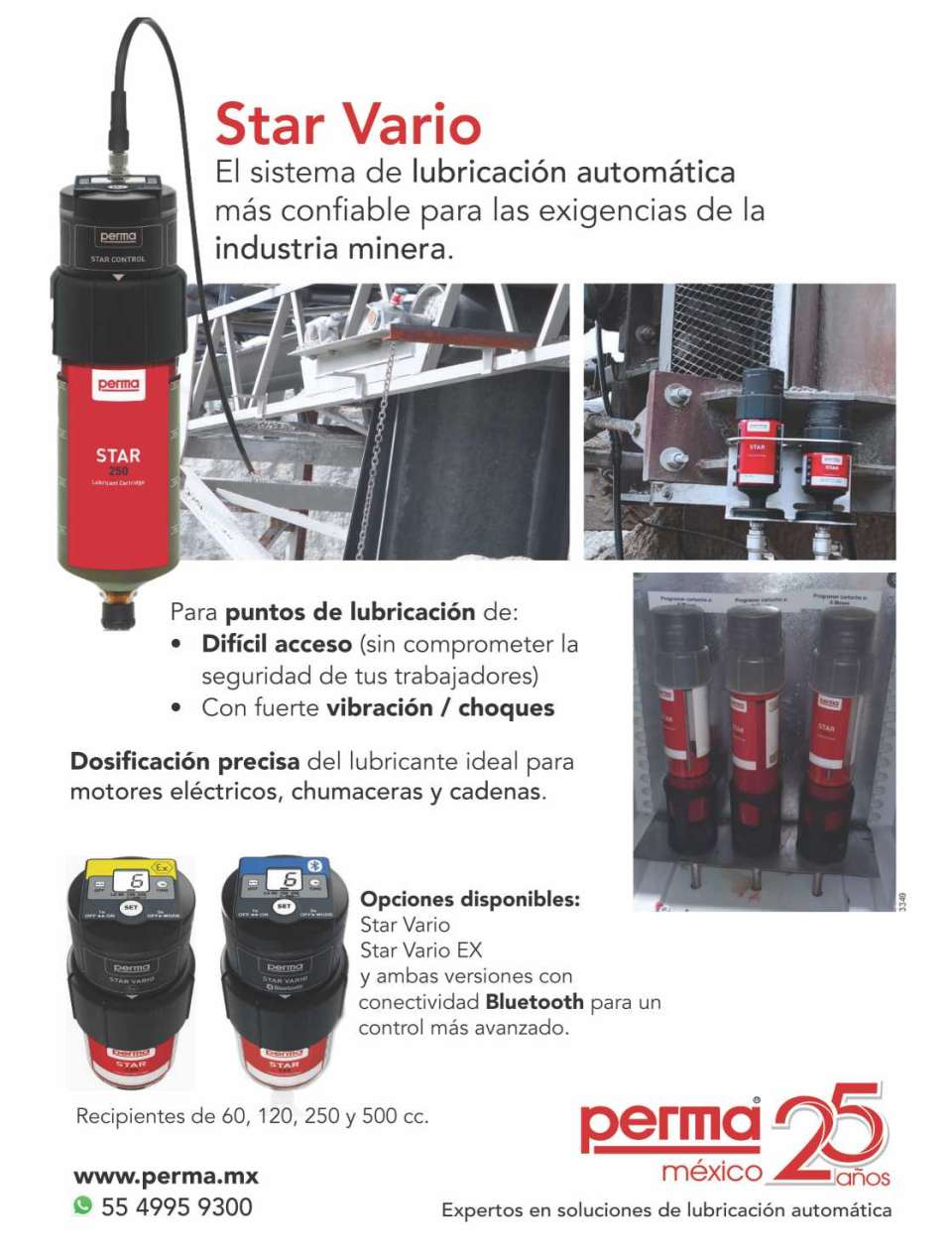 Star Vario Sistema de Lubricacion Automatica para la Industria Mineria. Dosificacion Precisa, para Motores Electricos, Chumaceras y Cadenas. Star Vario EX, ambas versiones con conectividad Bluetooth