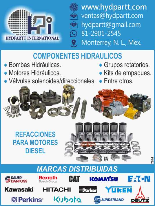 Componentes Hidraulicos. Bombas Hidraulicas, Motores Hidraulicos, Valvulas solenoides, Valvulas direccionales, Grupos rotatorios, Kits de empaques. Refacciones para Motores Diesel.