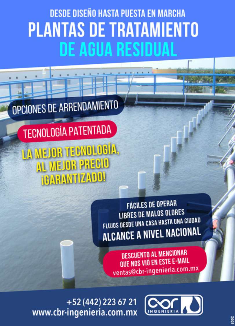 Desde diseño hasta puesta en marcha de Plantas de Tratamiento de Agua Residual. Faciles de operar, libre de malos olores. Alcance a nivel nacional. Descuento al mencionar Revista Espacios.